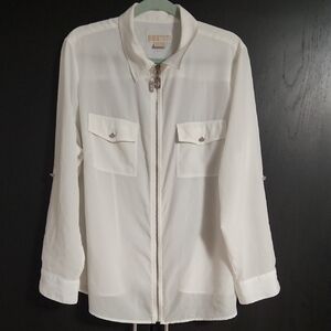 MICHAEL Michael Kors White Zip Up Blouse